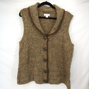 Christopher & Banks Women's Brown w/Gold Thread Button Up Sleeveless Vest  XL